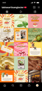 Feed Instagram poposé pour une nouvelle stratégie de contenu pour La Bise artisan glacier.