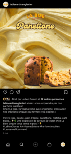 Exemple de publication Instagram pour La Bise artisan glacier.